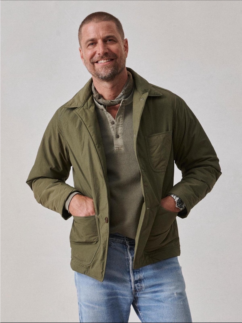 Buck Mason Ranger green jacket